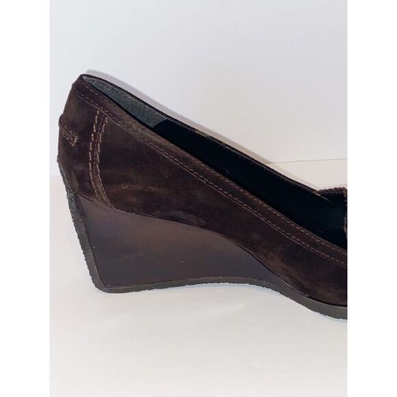 Stuart Weitzman Wedge Loafer Heel Suede Tassel Size 7 Classic Brown Y2K Retro - Picture 11 of 16